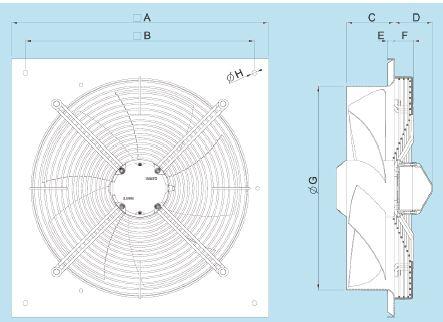 Ventilateur mural EQ T 400 V dimensions